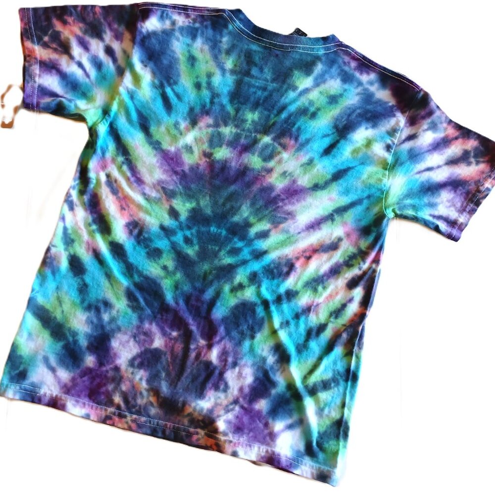 Handmade Abstract Tie Dye T-Shirt Green Purple Black Blue Pink Kids Size Medium - Picture 12 of 16